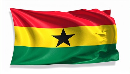 The flag of Ghana waving brightly realistic textile detail white background with soft natural shadows