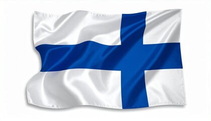 Obraz premium The flag of Finland draped like silk smooth folds white background with clean shadows 