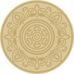 Vector round gold ancient Russian ornament. Slavic border, frame. Circle, ring. Painting of the royal chambers.