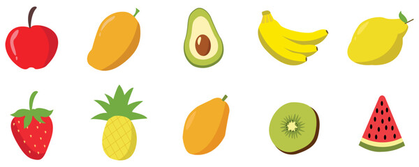 Hand-drawn style fruit vector set. Colorful fruit illustrations.