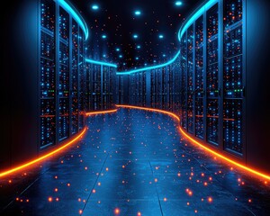 Futuristic server room.  Intricate network