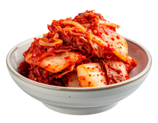 Side-Angle Close-Up of Kimchi Achar, Korean Food, Isolated on Transparent Background.