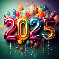 Colorful 2025 celebration with balloons