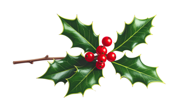 Digital illustration of holly sprig with red berries