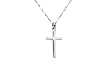 Isolated silver Christian cross necklace pendant on chain fashion jewelry elegant gift