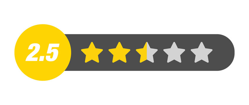 2.5 star rating PNG with transparent background, average feedback bar on dark UI background with half star and numeric label
