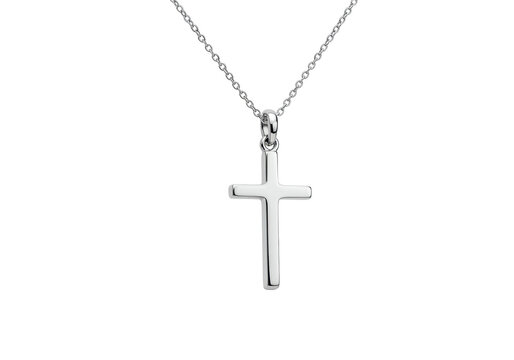 Isolated silver Christian cross necklace pendant on chain fashion jewelry elegant gift