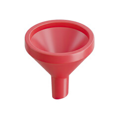 An isolated bright red plastic funnel, a versatile kitchen and laboratory instrument, is presented on a clean white background, ideal for precise liquid transfer.