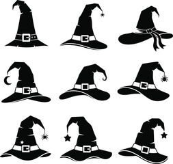 Halloween Witch Hat Silhouette Vector Set
