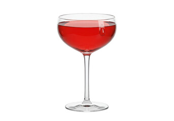 Isolated coupe cocktail glass with red beverage, refreshing drink for elegant celebration