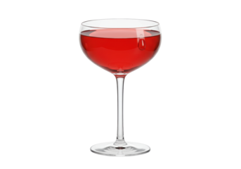 Isolated coupe cocktail glass with red beverage, refreshing drink for elegant celebration