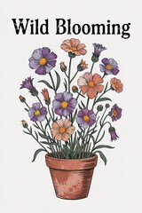 Wild Blooming: Purple and Peach Flowers Bursting from a Rustic T