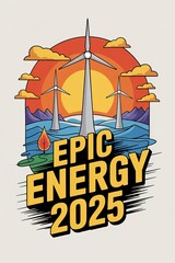 Wind Turbines at Sunset with Epic Energy 2025 Graphic Design