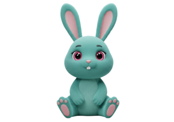 Isolated Easter bunny doll sitting, cute plush rabbit with long ears for children's games