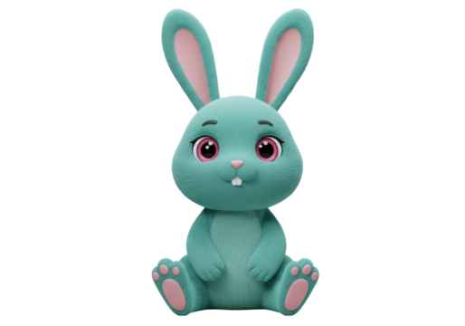 Isolated Easter bunny doll sitting, cute plush rabbit with long ears for children's games