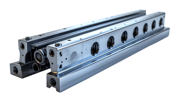 Close-up of a precision linear motion system