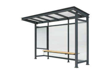 Isolated Bus stop shelter with bench, modern and practical, for urban transport, public places