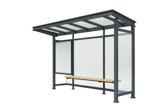 Isolated Bus stop shelter with bench, modern and practical, for urban transport, public places