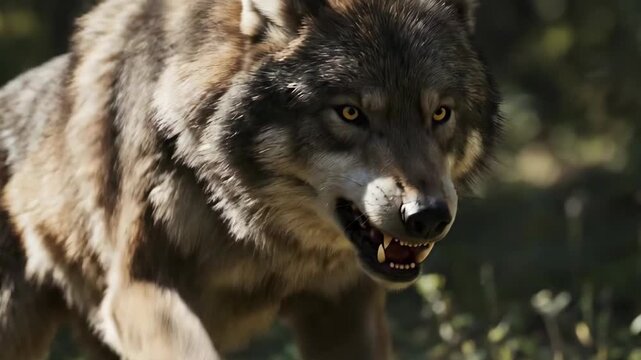 Canis lupus occidentalis. Black Northwestern wolf / Mackenzie Valley wolf / Alaskan timber wolf / Canadian timber wolf (Canis lupus occidentalis) looking at bird flying overhead in forest 
