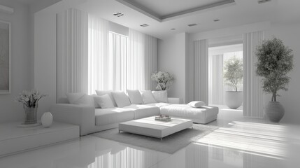 Fototapeta premium Modern Minimalist Living Room with Natural Light and Elegant Furnishings