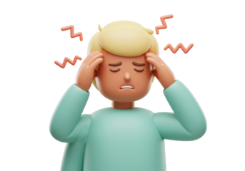 Isolated man feeling headache pain or stress with hands touching temples, health issues