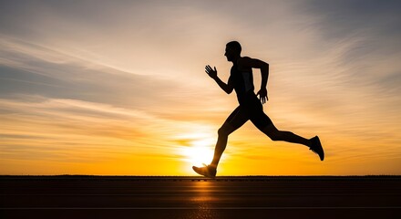 Runner sprinting towards fitness goals at sunset