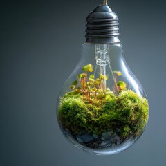 Illuminating Nature - Miniature Moss Ecosystem Thriving Inside a Vintage Lightbulb.