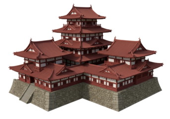 Isolated Asian Architecture Building Three-Tiered Structure Ancient Japanese Style Isolated