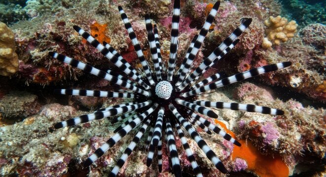 Close-up View of Echinothrix calamaris, Researching Invertebrate Marine Life

