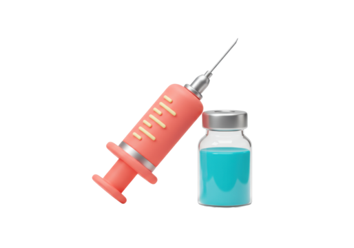Isolated 3D rendering of syringe and ampoule for vaccination, injection and treatment in health care