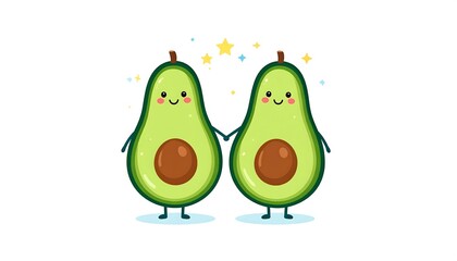 Fototapeta premium Adorable avocado couple holding hands