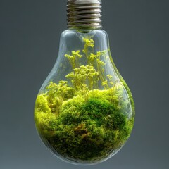 Suspended Miniature Landscape - Moss and Succulents in a Glass Lightbulb.