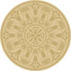 Vector golden classic Greek round ornament. Circle of Ancient Greece and the Roman Empire. Byzantine painting of walls, floors and ceilings. Decoration of European palaces.