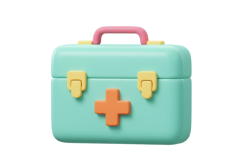Isolated first aid kit container with pink handle and orange cross symbol is ready for medicine