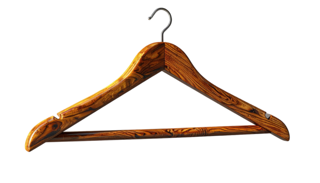 Wooden clothes hanger, angled view