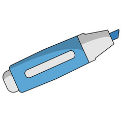 Blue highlighter pen with white cap for marking text and notes