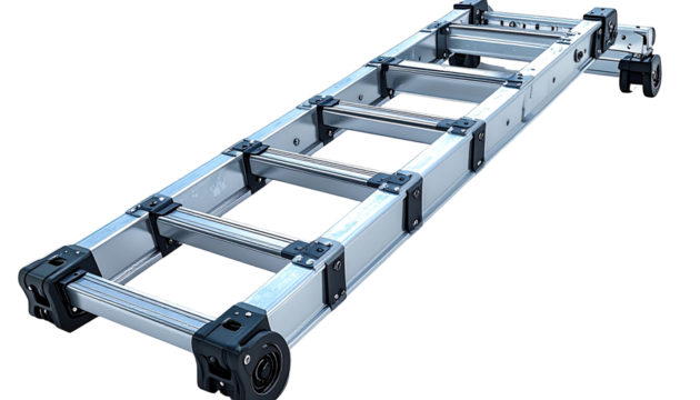 Aluminum extension ladder, angled view