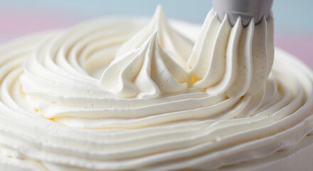 Creamy White Frosting Swirls on a Cake Surface.