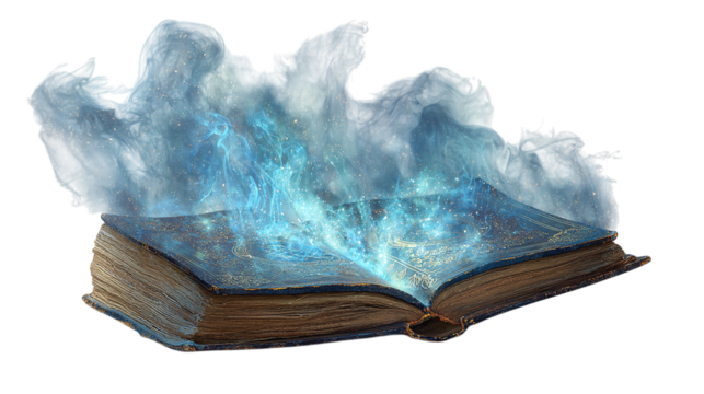 Magical open book with glowing energy isolated on transparent background - Powered by Adobe
