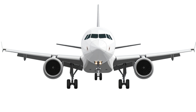 Front view of a white commercial jet