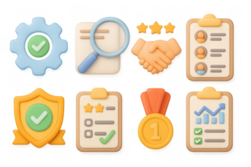 3d icons for business and success: analytics, checklist, and awards