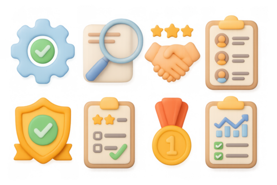 3d icons for business and success: analytics, checklist, and awards