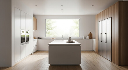 Fototapeta premium Modern Kitchen Island with Gray Countertop and Minimalist Design.