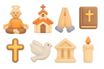 3d symbols of faith: meditation, church, prayer, and spiritual icons s