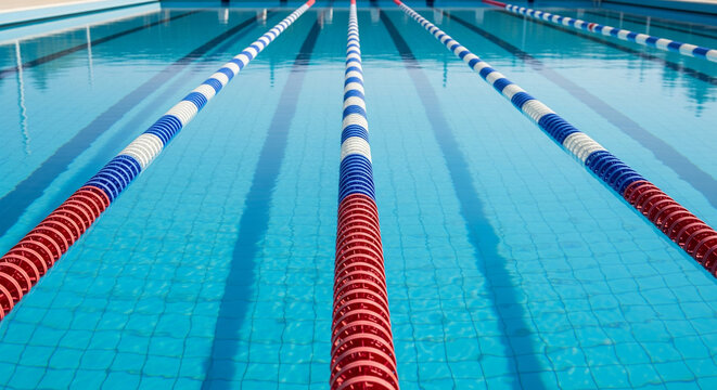 Swimming Pool Lanes with Red White and Blue Dividers.