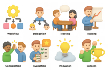 Creative team collaboration and productivity in 3d flat design