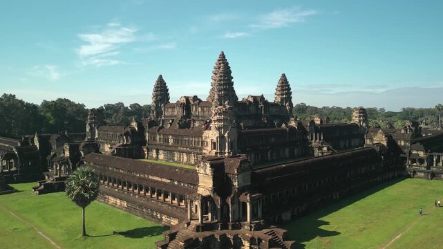 Aerial View Of Ancient Angkor Wat Temple Complex In Siem Reap Cambodia