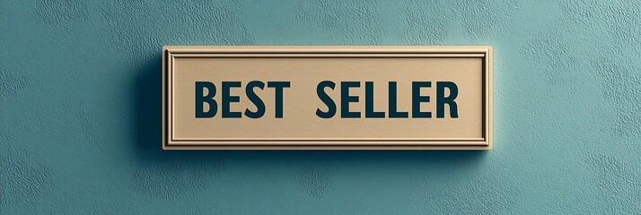 A sign displaying the words "BEST SELLER" in bold, emphasizing a product's popularity and success, set against a textured teal background.