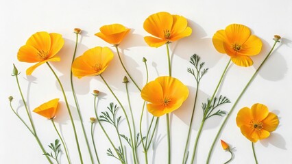 Vibrant orange california poppies isolated on white background in a floral arrangement