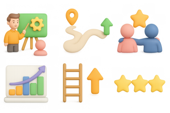 Business strategy and growth elements in 3d design for project managem